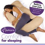 J Shaped Pregnancy Pillow, 140x70x20cm Shredded Memory Foam Full Body Maternity Cushion For Sleeping | J Shape | Cream