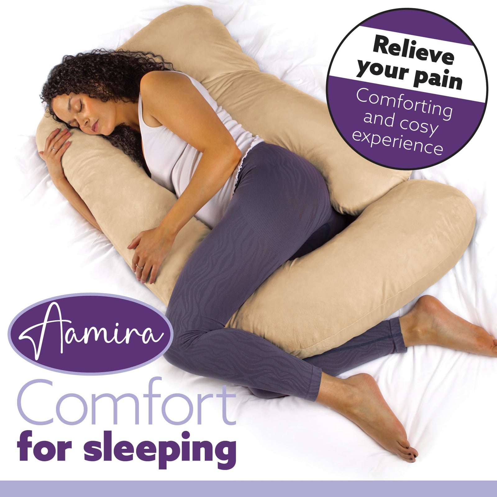 J Shaped Pregnancy Pillow, 140x70x20cm Shredded Memory Foam Full Body Maternity Cushion For Sleeping | J Shape | Cream