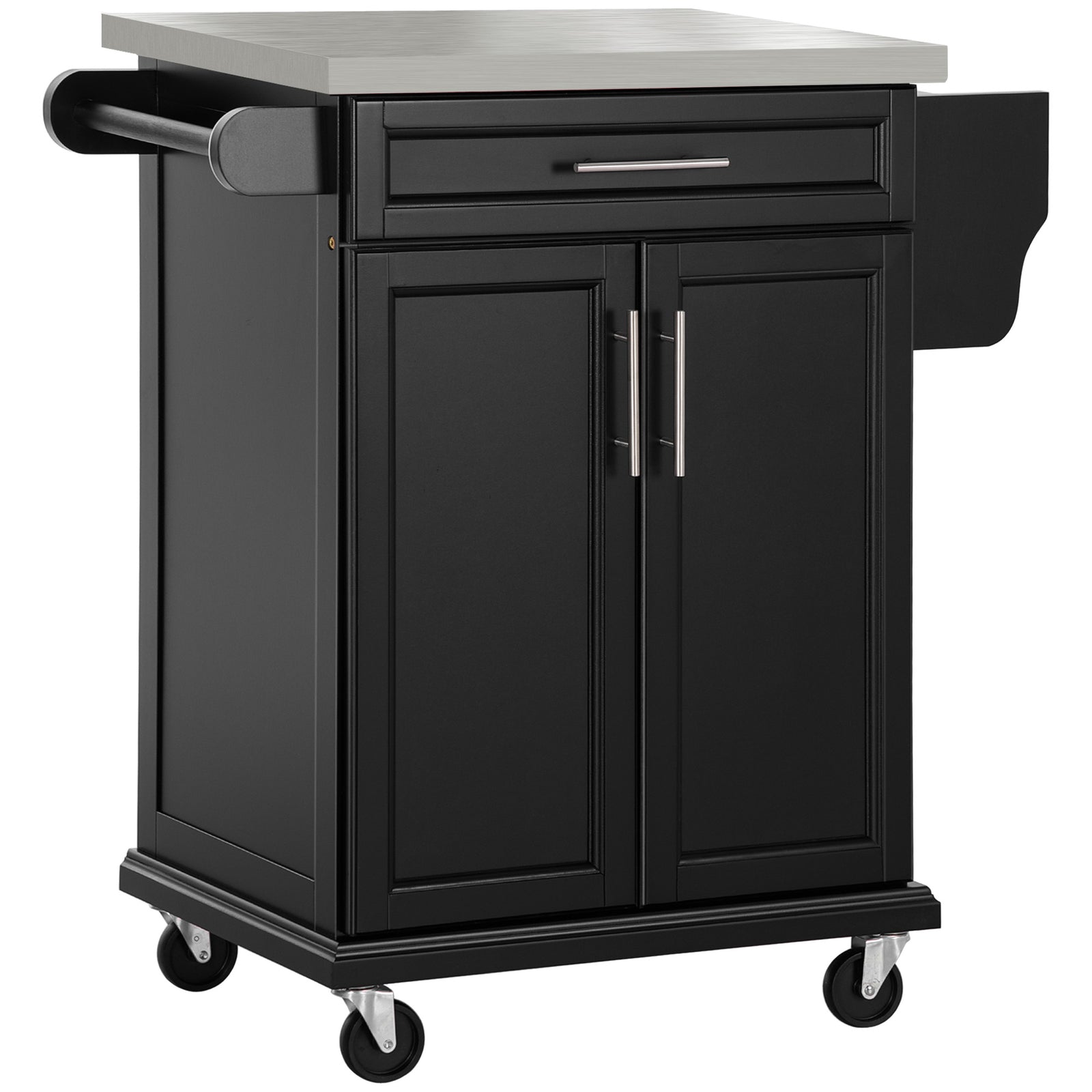 Kitchen Cart Storage Trolley W/ Drawer Cupboard Towel Rail | Black