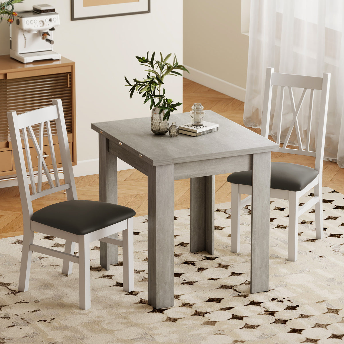 HOMCOM Folding Dining Table For 4-6, Drop Leaf Table For Small Spaces, Grey