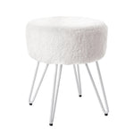 Round Fuzzy Ottoman Vanity Stool Soft Plush Makeup Chair For Bedroom | White