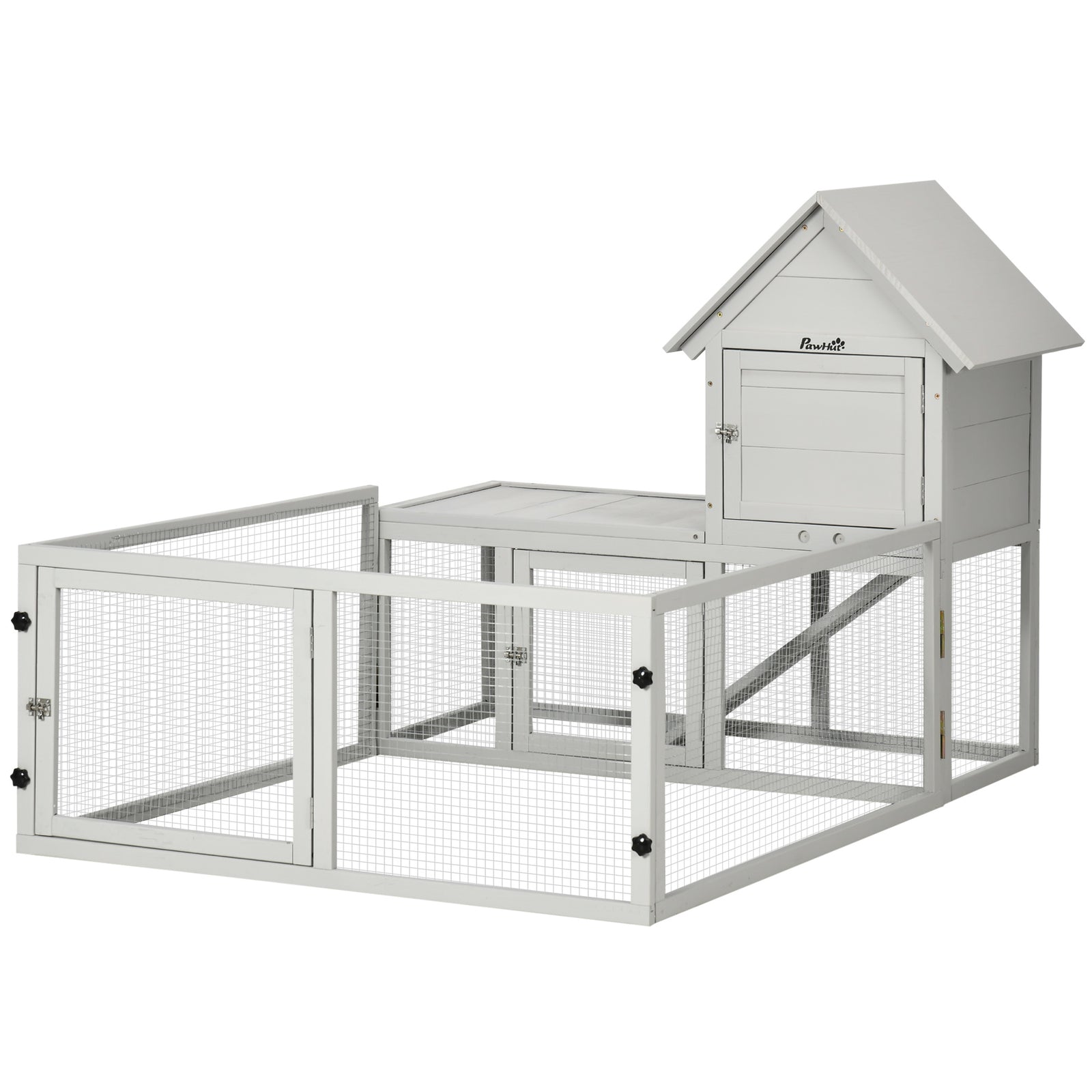 5ft Rabbit Hutch With Run Wooden Large Guinea Pig Cage For Indoor, Grey