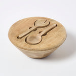 HOMESCAPES Mango Wood Serving Bowl & Cutlery Set