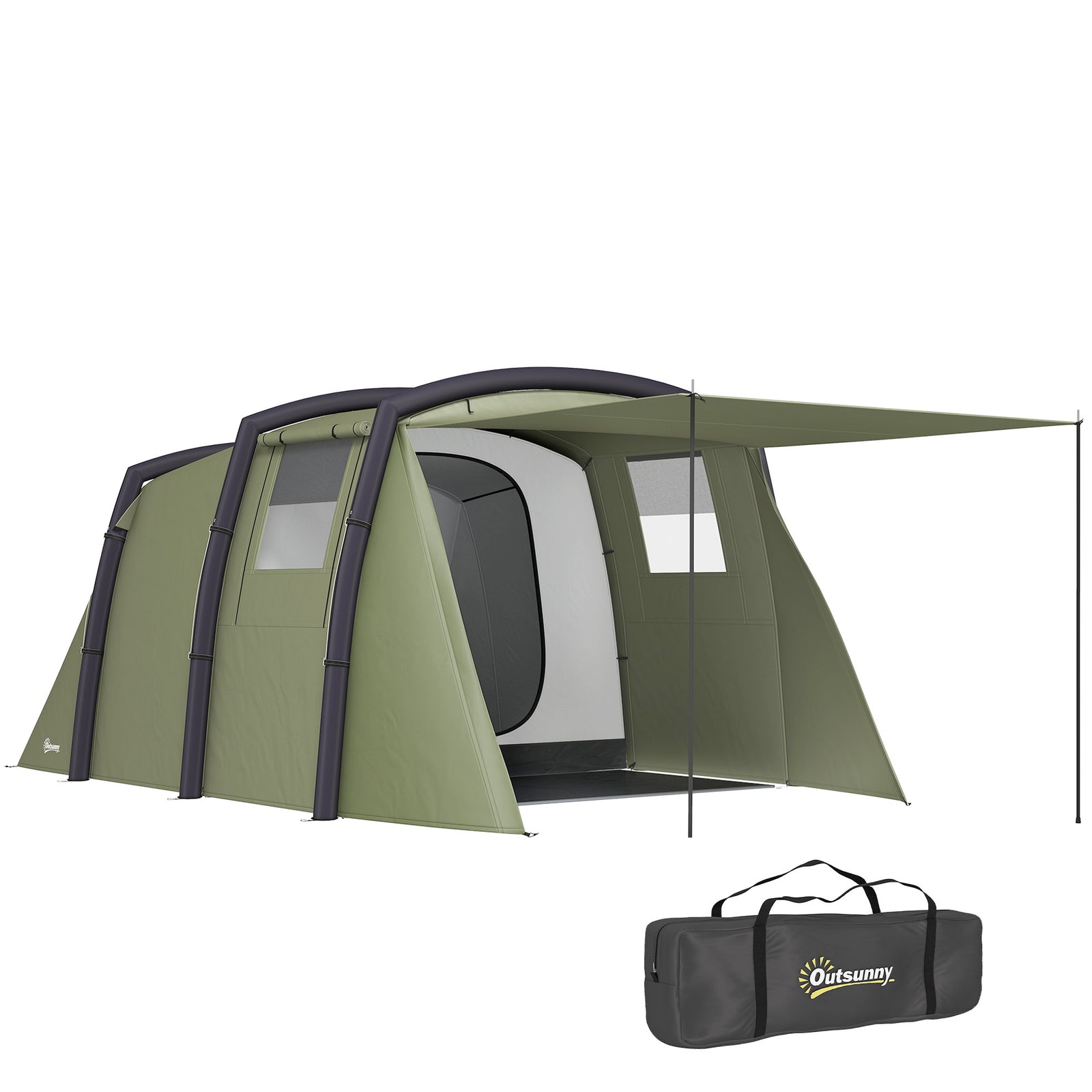 Inflatable 3-4 Man Tunnel Tent, Air Pump | Green