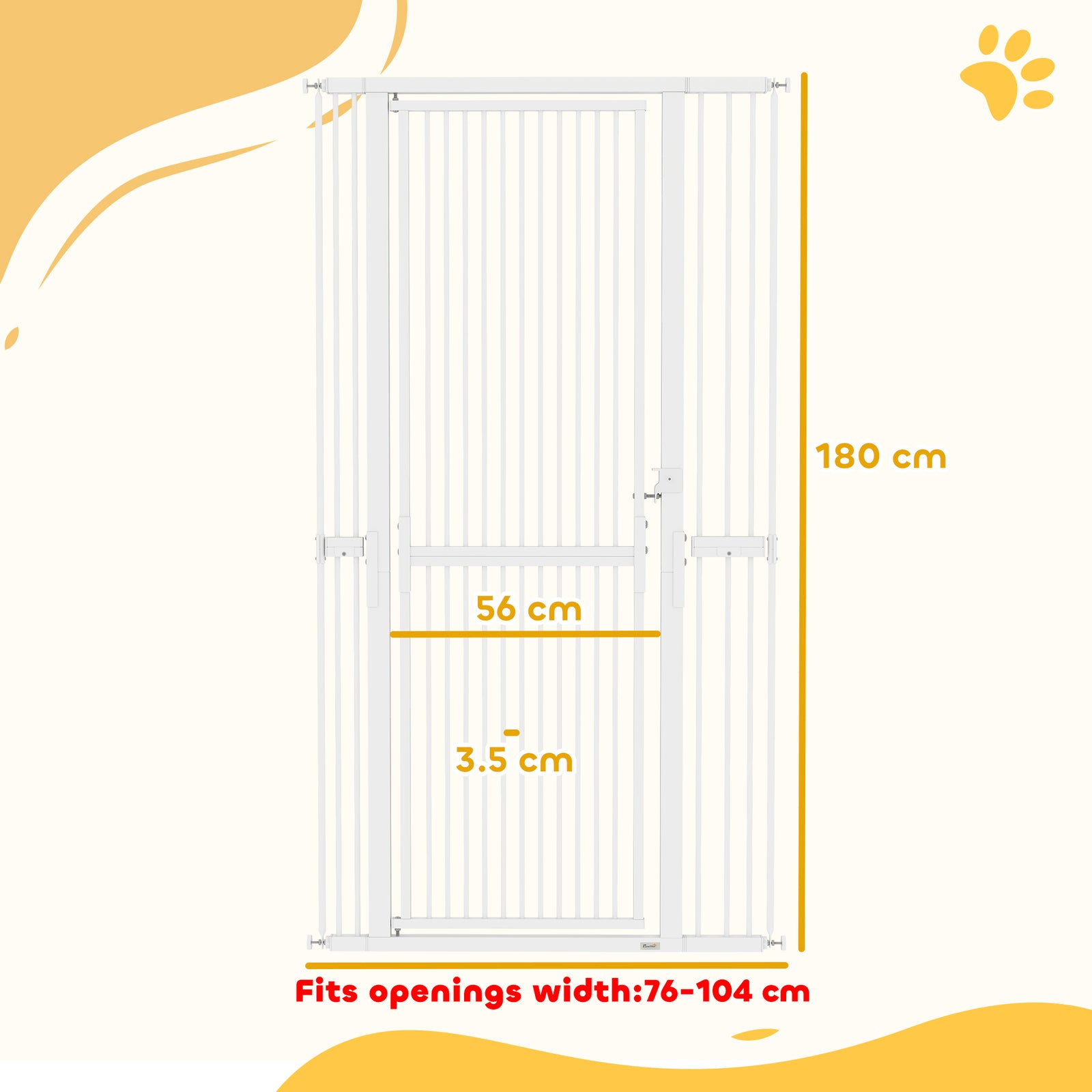 180cm Extra Tall Pet Gate Cat Gate With Narrow Gap, 76-104cm Wide