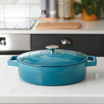 Cast Iron Casserole Set Of 2 20cm & 28cm / 2.8l & 4.3l Dishes Oven Proof Enamelled Cast Iron Pans With Lids | Blue
