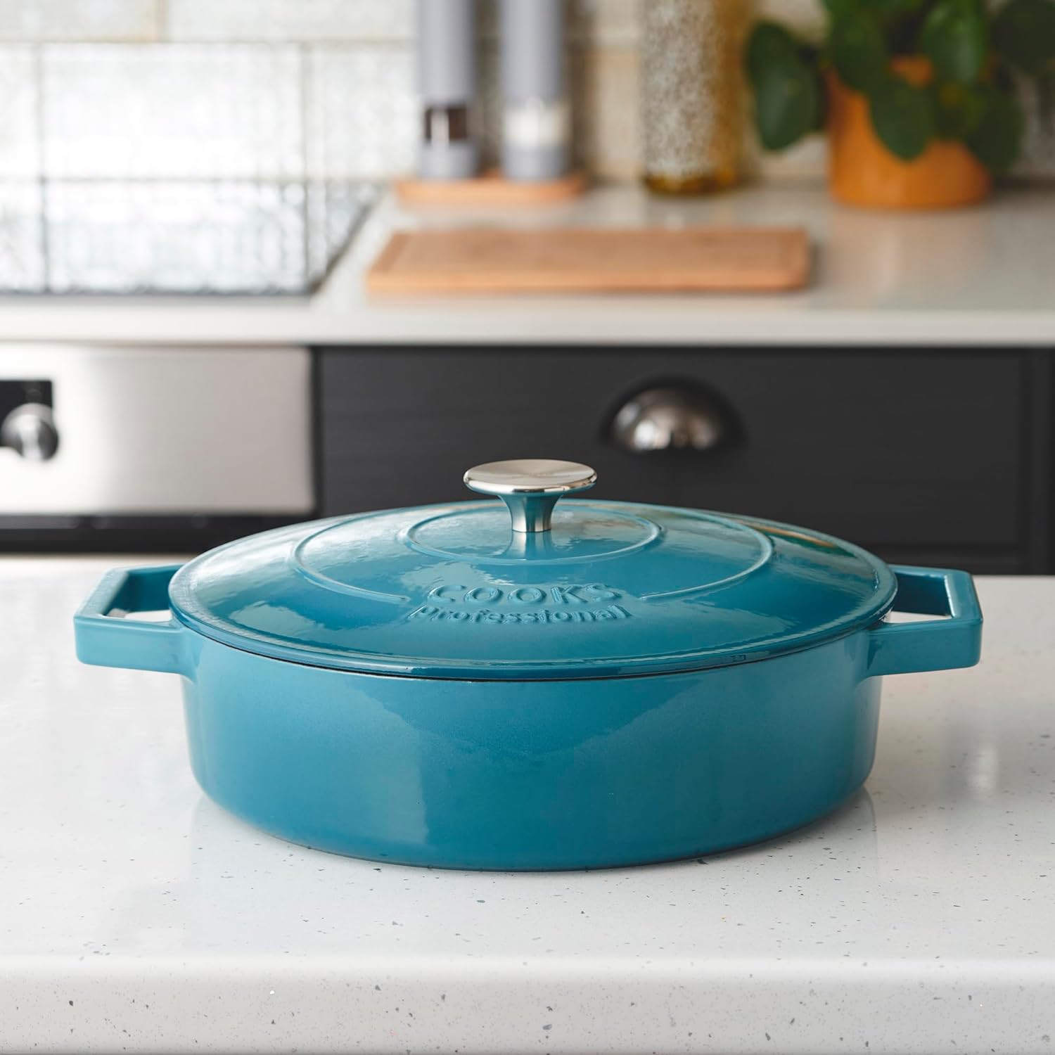 Cast Iron Casserole Set Of 2 26cm & 28cm / 4.3l & 5.8l Dishes Oven Proof Enamelled Cast Iron Pans With Lids | Blue