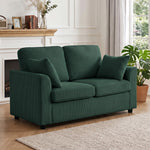 2 Seater Sofa, Corduroy Small Couch With Spring Cushion | Dark Green