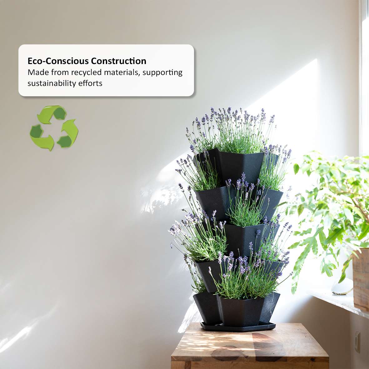 5 Tier Black Stackable Planter Trio Pot