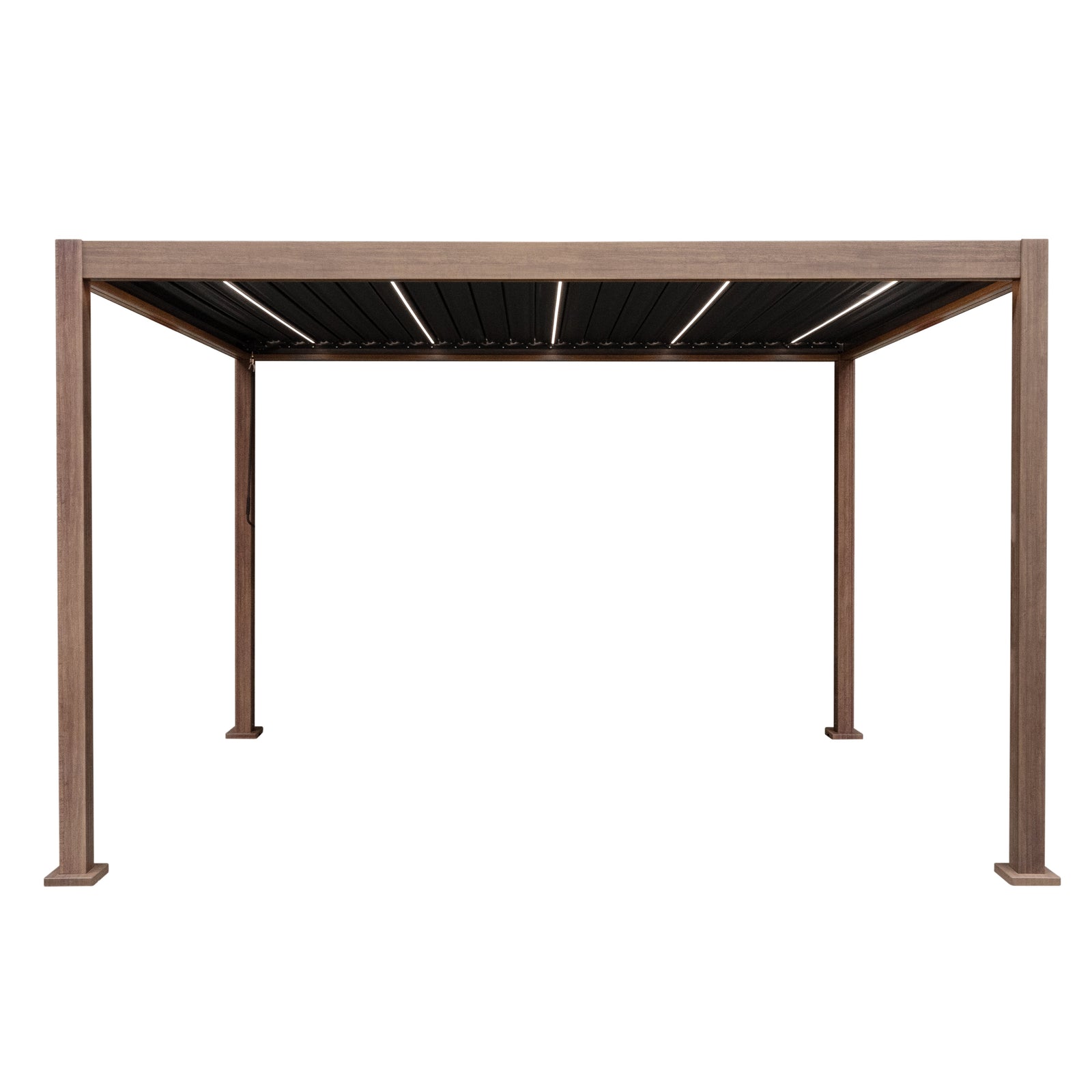 Wood Effect Aluminium Pergola With Led Lights | 4m x 3m | Brown