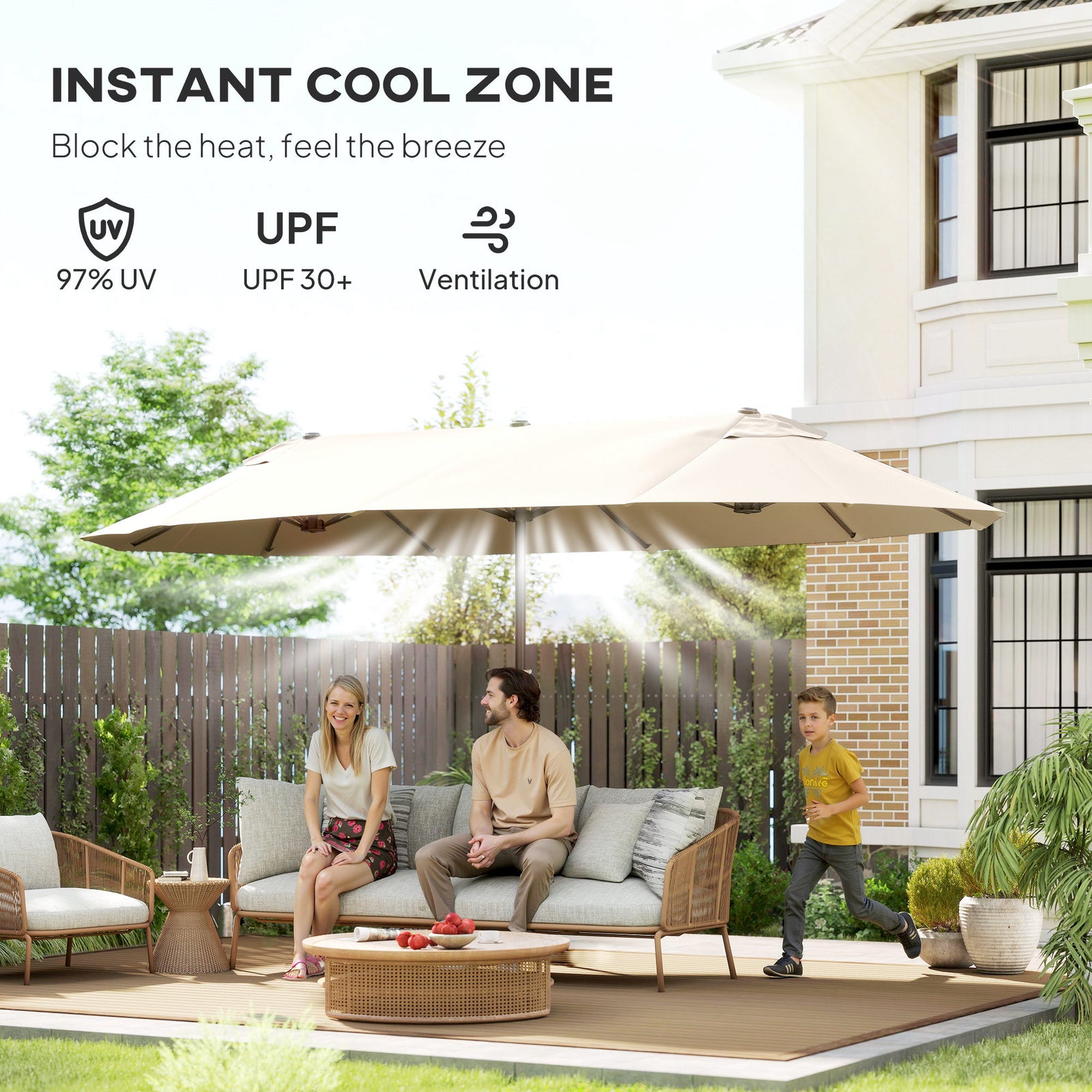 4.6m Double-sided Sun Umbrella W/ Crank | Beige