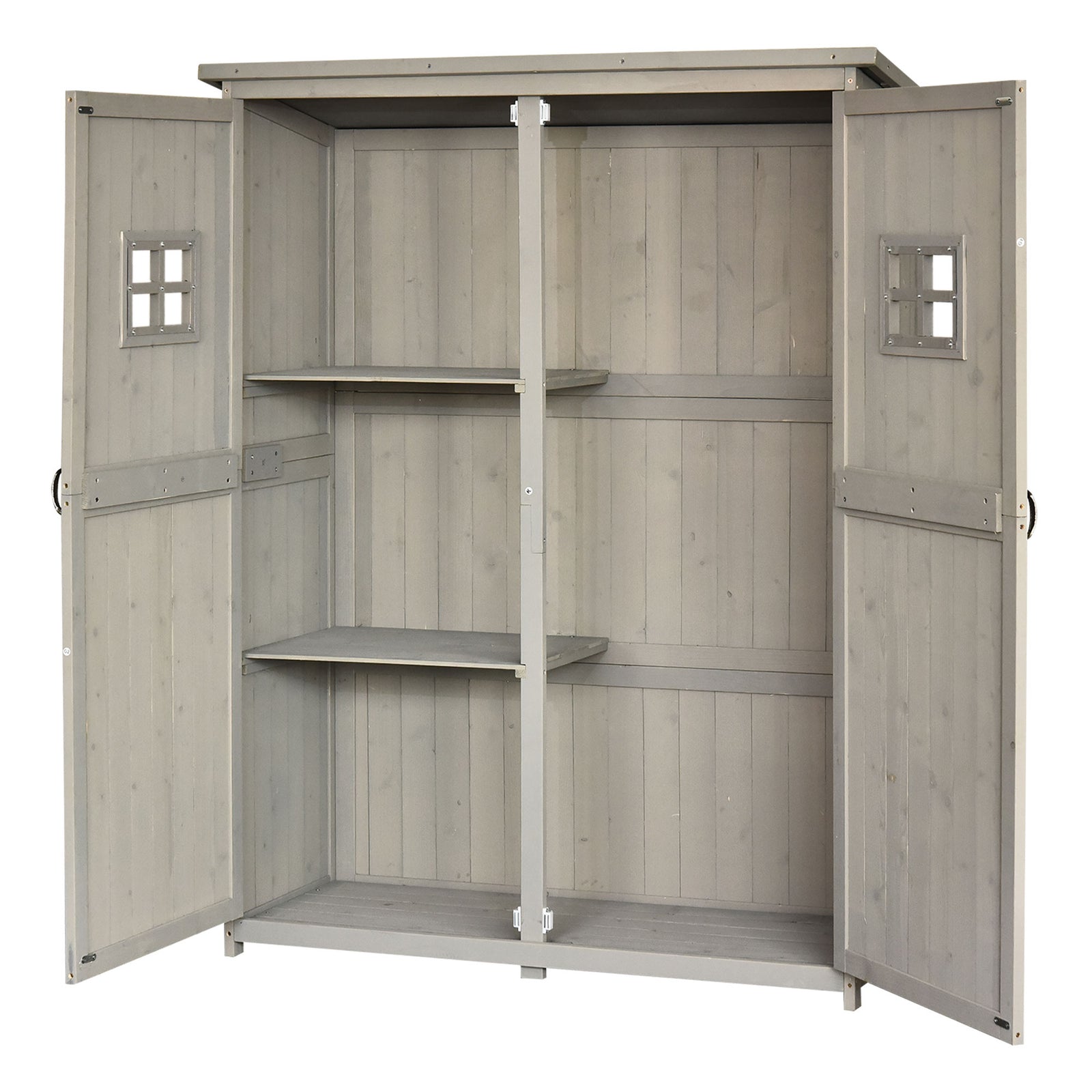 Wooden Garden Shed Tool Storage Cabinet Double Door Shelf