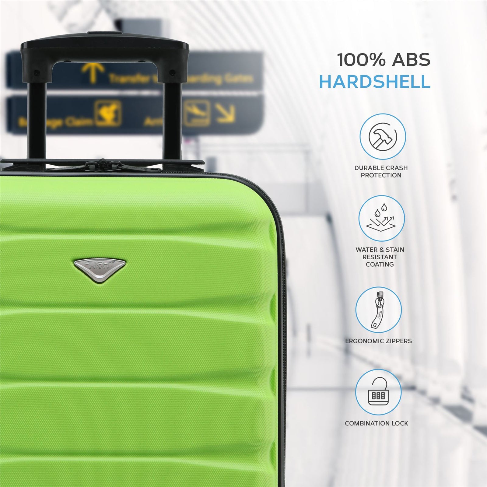 55x35x20cm Cabin Carry On Suitcase Hard Shell Overhead Luggage 100+ Airlines Approved | Cabin | Green