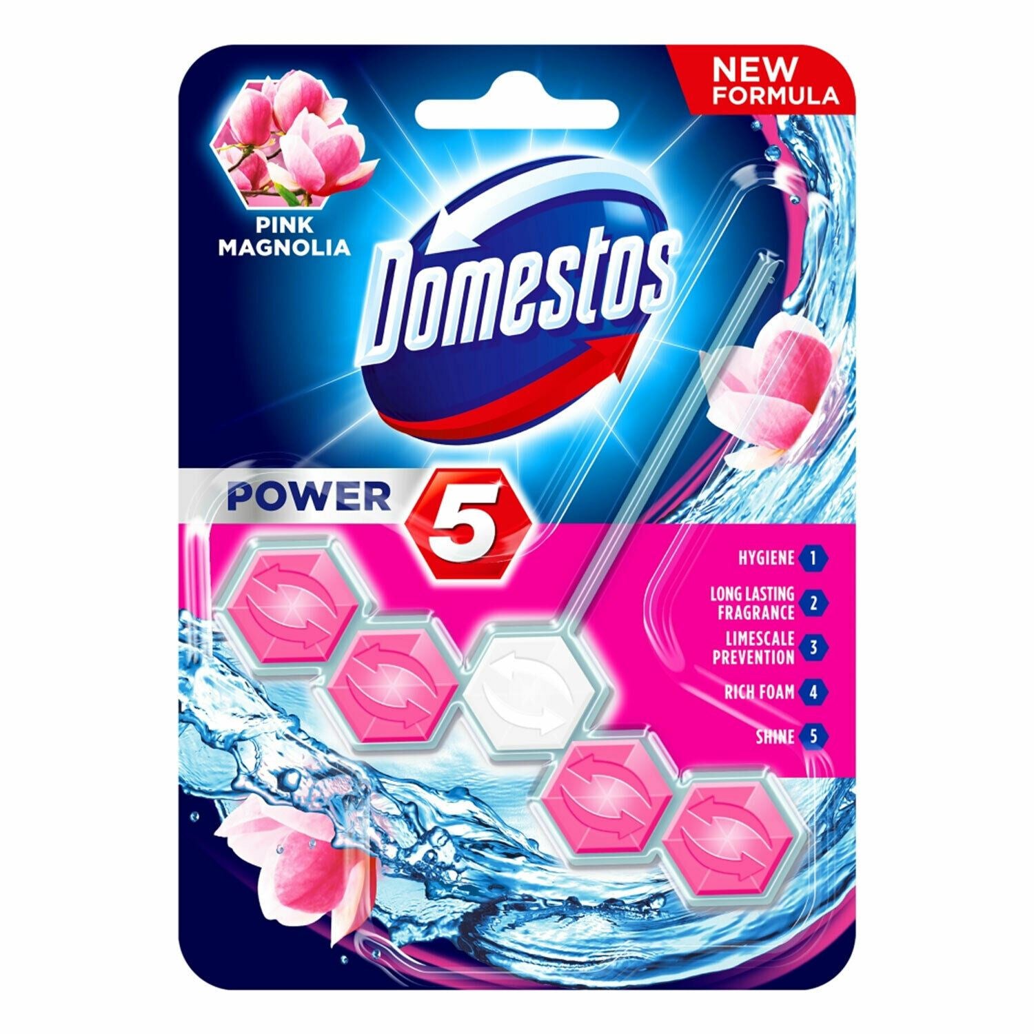 Power 5 Pink Magnolia Toilet Rim Block 55g, Pack Of 9