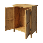 Natural Wood Color Fir Wood Storage Cabinet With Top Lid & Front Door, 2 Wooden Handles