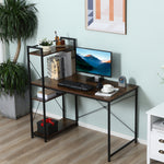 Computer Desk Laptop Table W/4-tier Bookshelf Metal Frame | Pale Brown