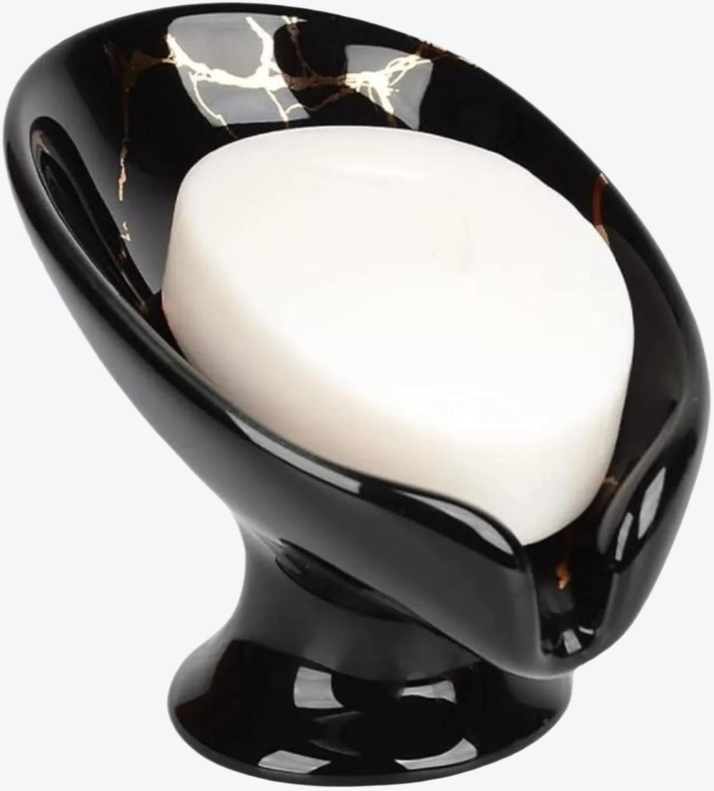 Leaf Shape Soap Dish Recycled Ceramic Eco-clay | Gold Marble & Black