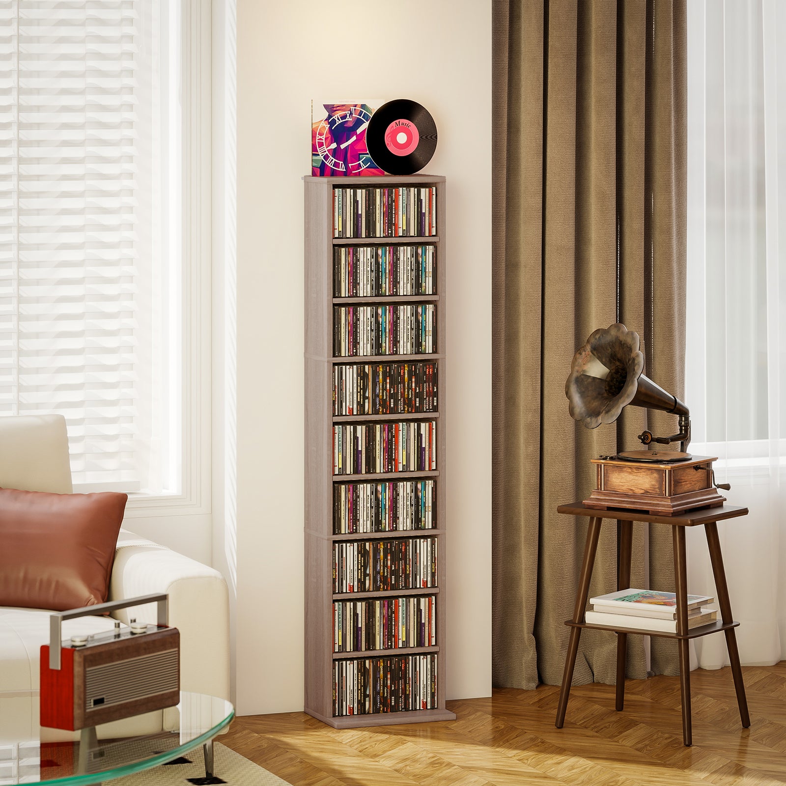 260 Cd Storage Unit 120 Dvd Storage Tower With 9 Compartments | Natural