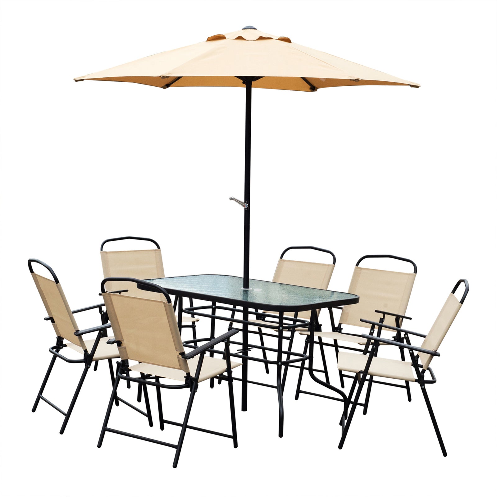 8 Pieces Dining Set Foldable Chair Table Parasol