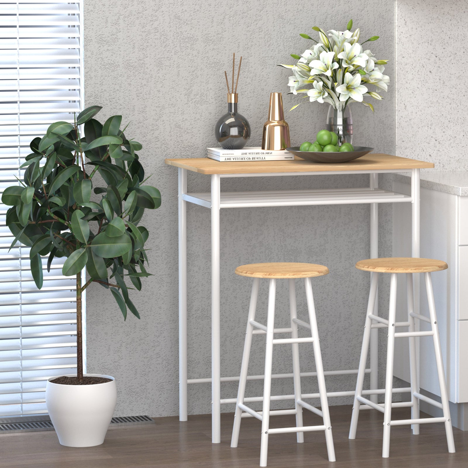 3 Piece Dining Kitchen Set W/ 1 Table And 2 Matching Chairs | White