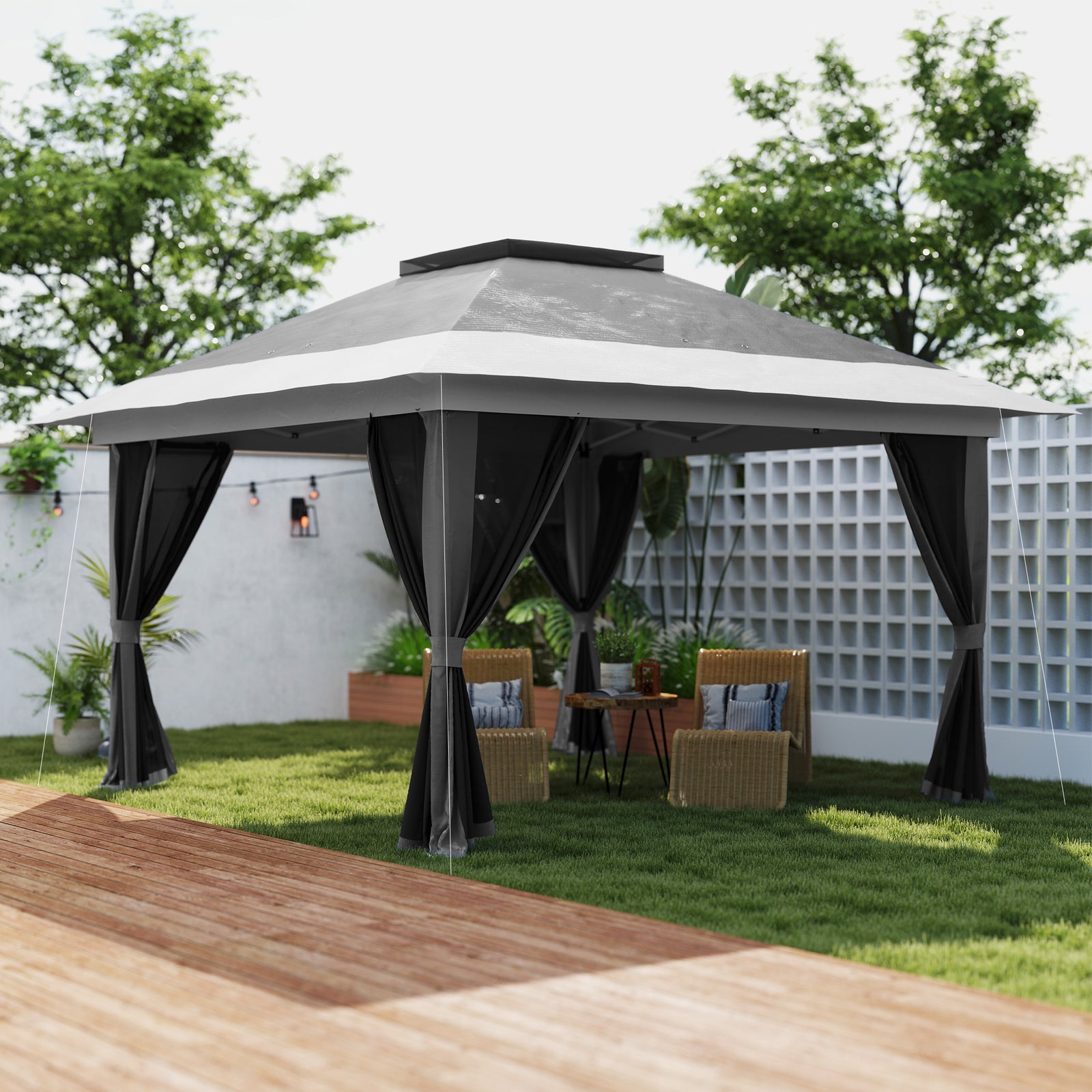 3.6x3.6m Pop Up Gazebo, Mesh Sides, Upf50+ | Dark Gray