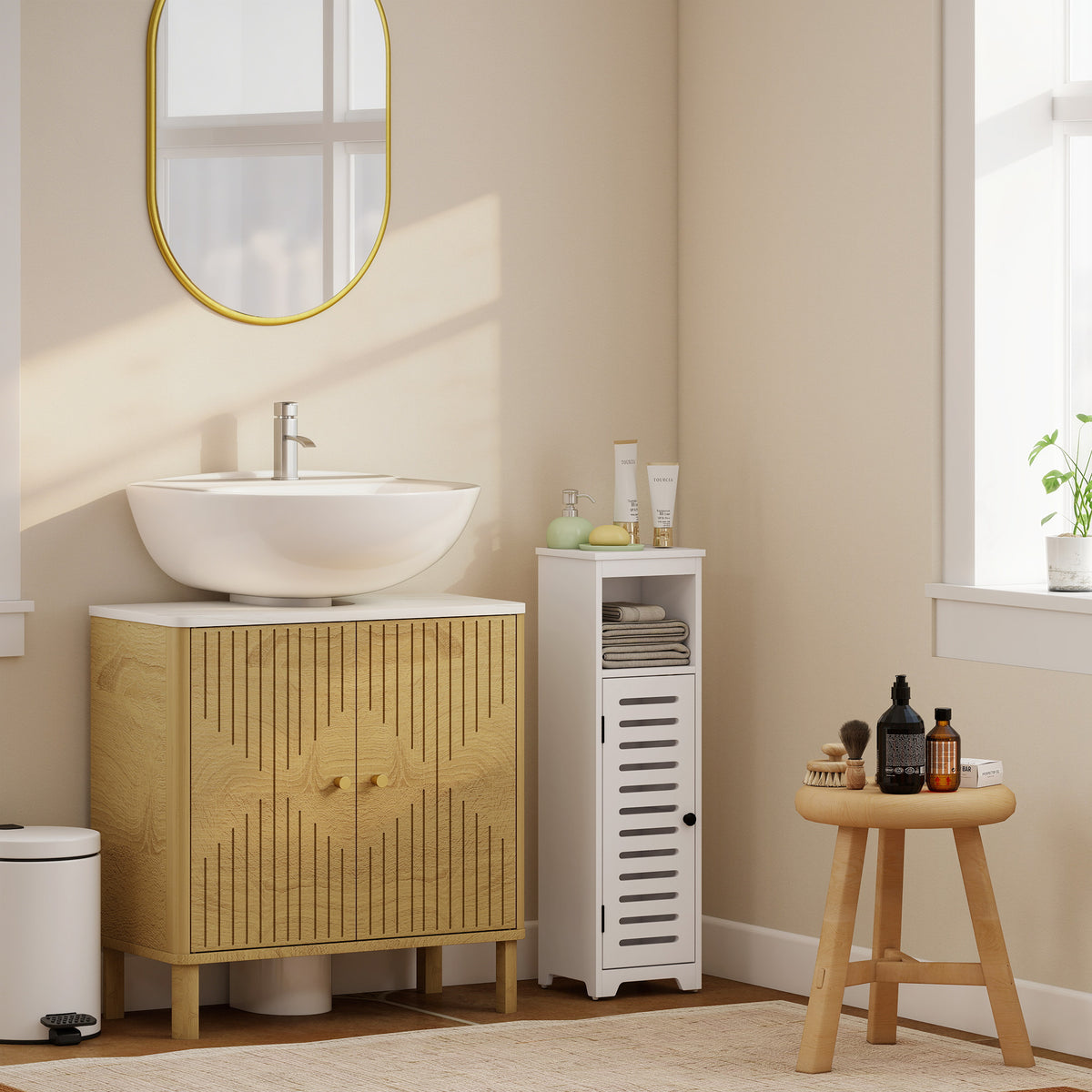 HOMCOM Bathroom Cabinet, Bathroom Floor Cabinet With Adjustable Shelf, White