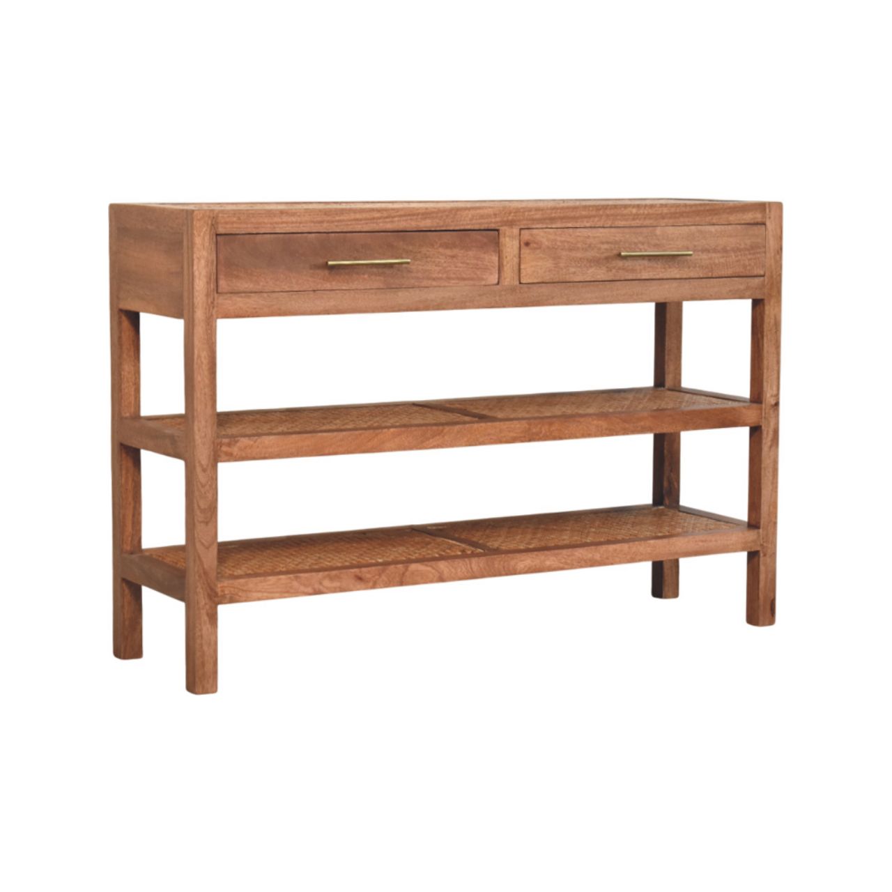 Saffron Rattan Console – Solid Mango Wood With Woven Rattan & Brass Accents