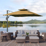 3m Cantilever Parasol W/ Hydraulic, Dual Top, Base | Khaki