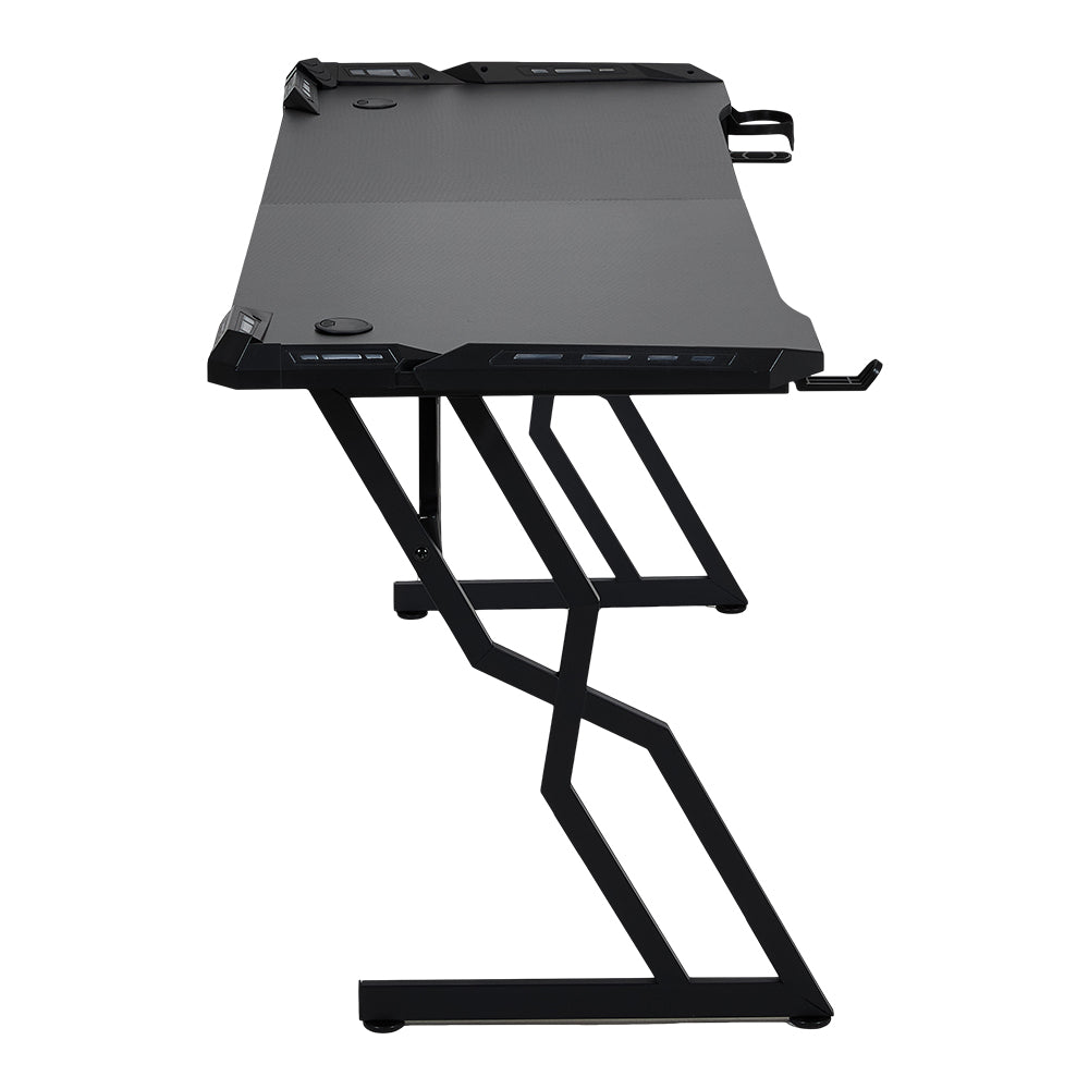 120cm/140cm/160cm W Gaming Desk With Mouse Pad, Cup Holder & Headphone Hook Sturdy Computer Table With Led Lights | Large | Black