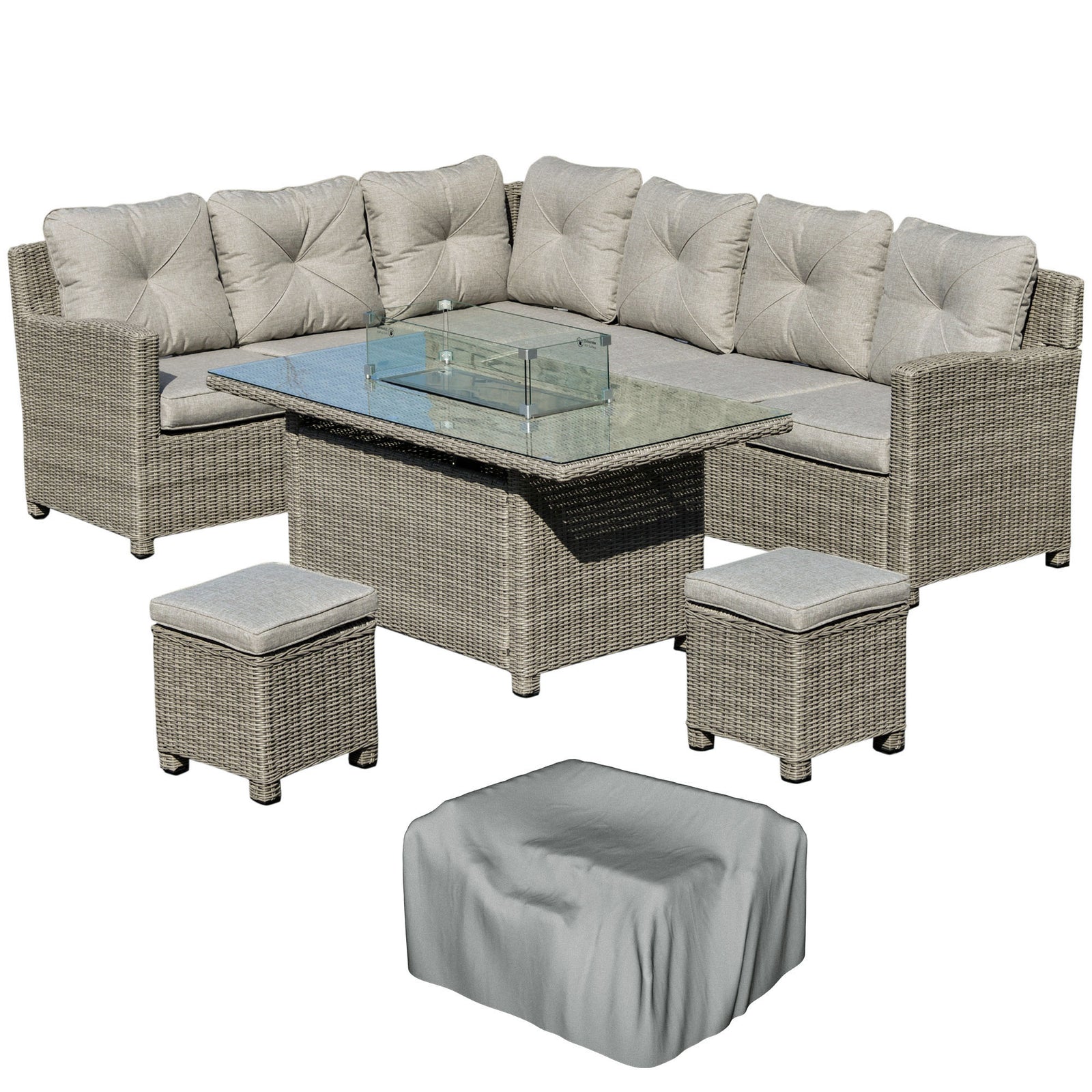 5 Pcs Rattan Corner Dining Set W/ Fire Pit Table