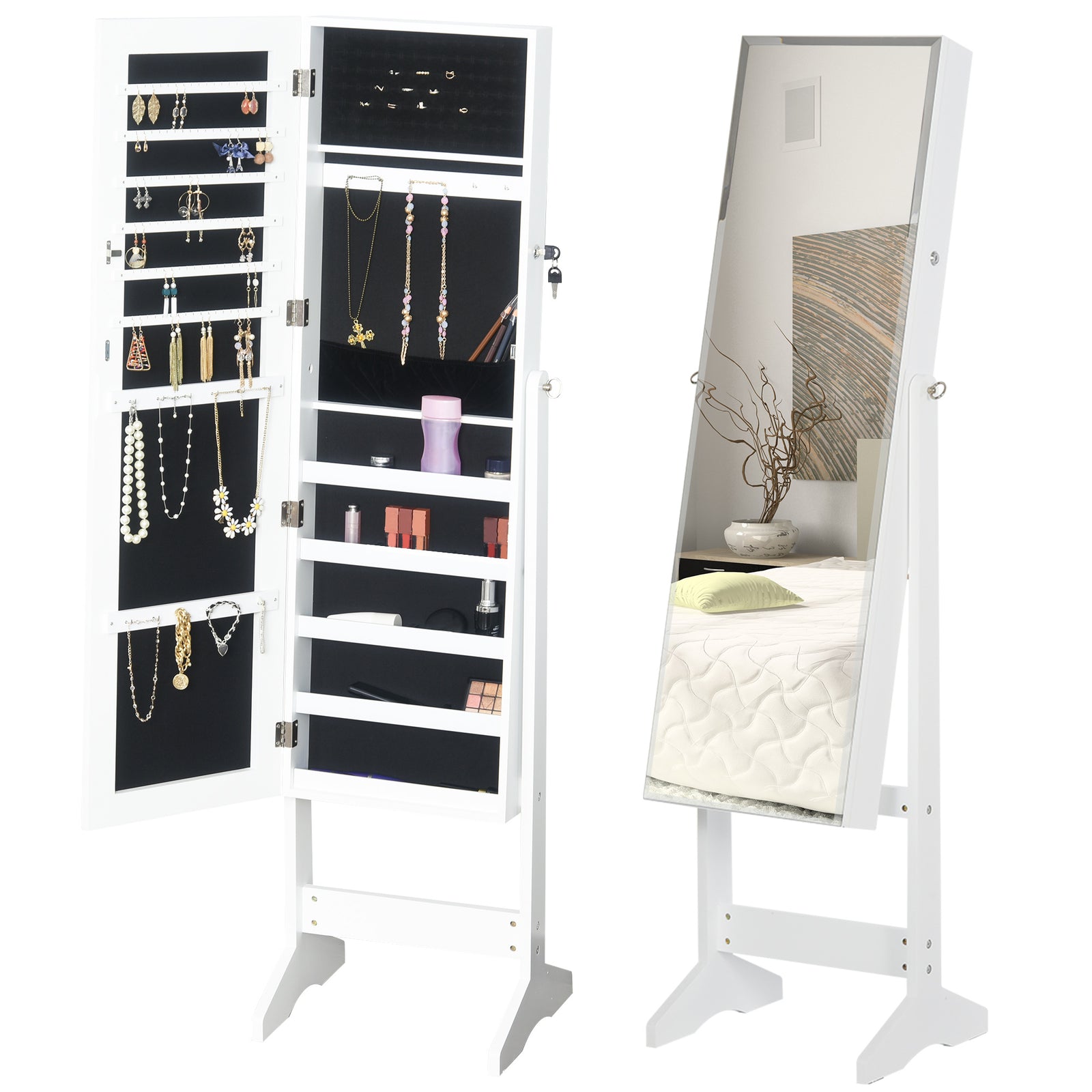Lockable Jewellery Storage Mirror Armoire Freestanding