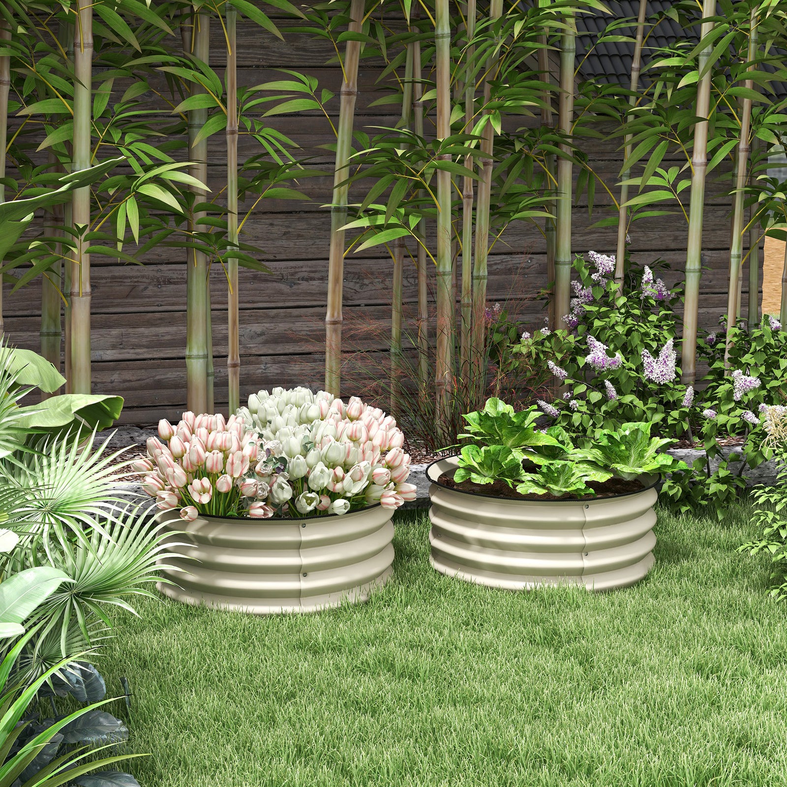 Set Of 2 Raised Garden Bed With Safety Edging | Cream