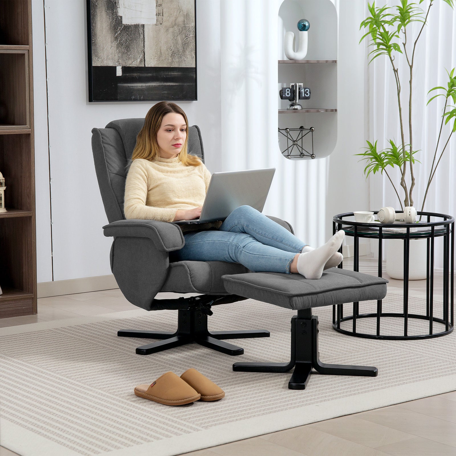 Swivel Recliner Chair With Footstool Velvet