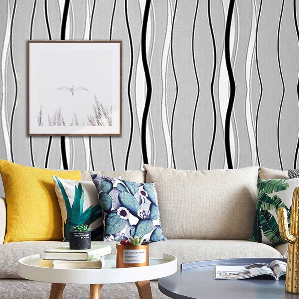 Modern Curve Striped Non-woven Wallpaper | Silver Grey
