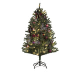 5ft Artificial Prelit Christmas Tree W/ Led Lights, Purple Ornaments | 5ft | Green