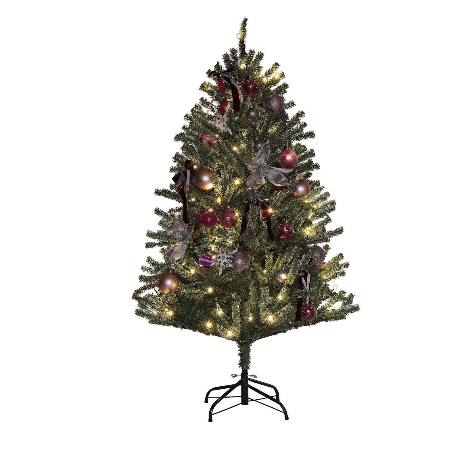 5ft Artificial Prelit Christmas Tree W/ Led Lights, Purple Ornaments | 5ft | Green