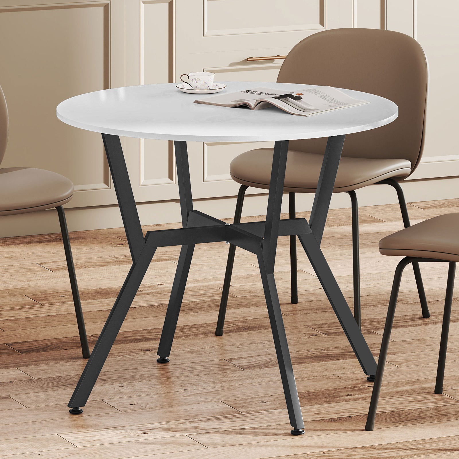 Small Kitchen Table With Black Steel Legs, Dining Table | White