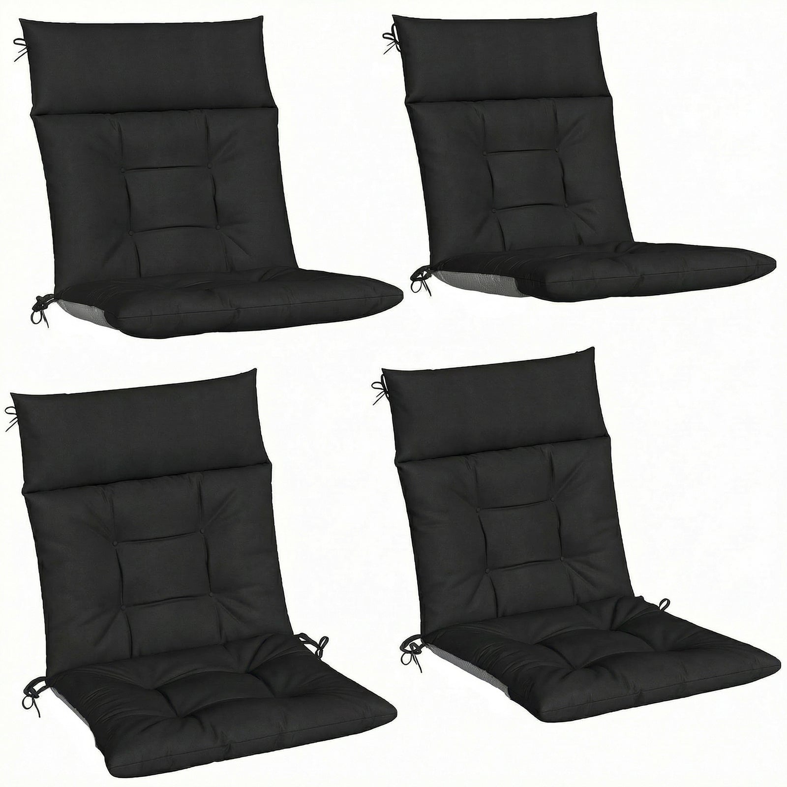 Garden Chair Cushions Set Of 4, Waterproof Seat Pads | Black