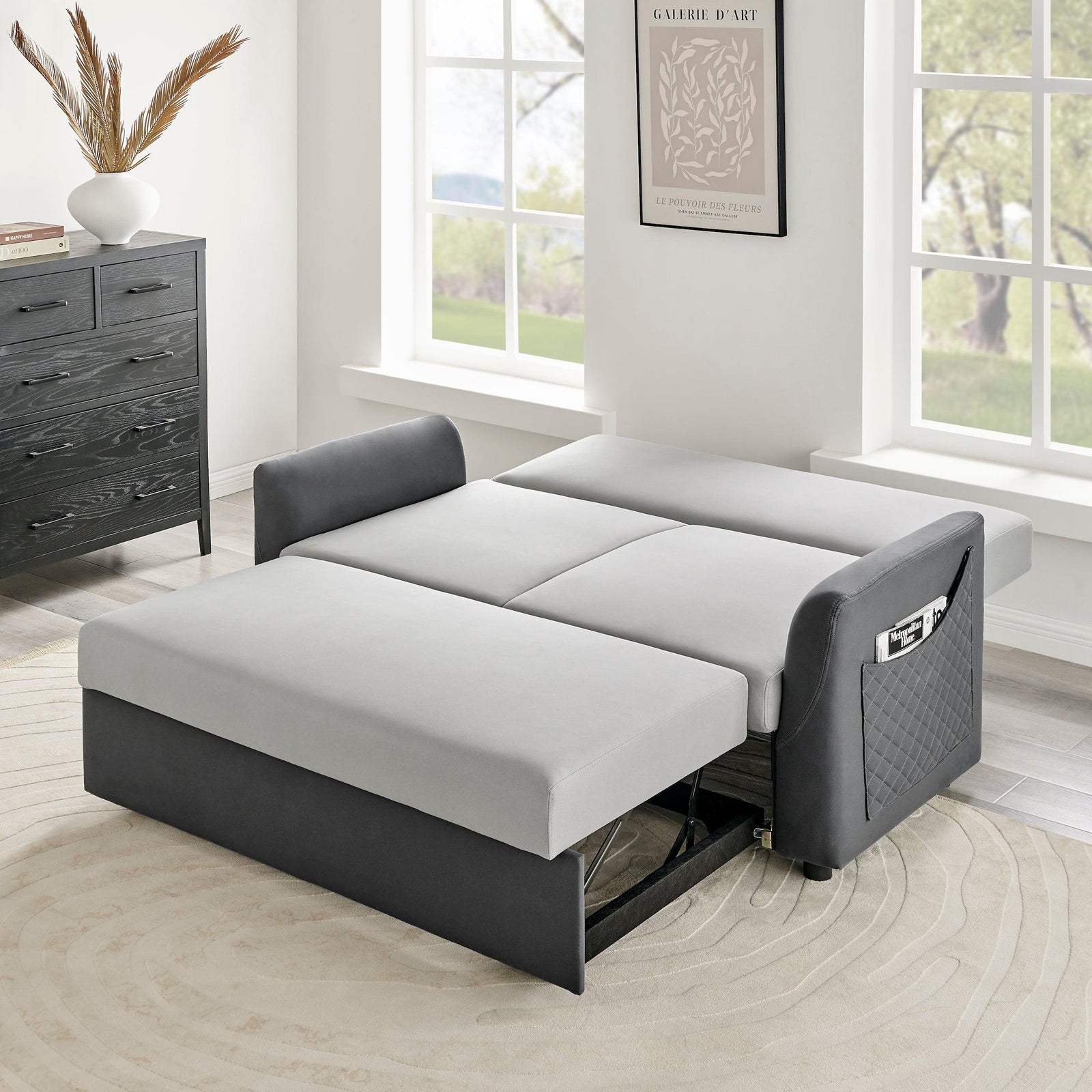 Faux Suede Double Pull-out Sofa Bed - 2 Seater