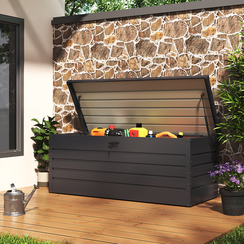 200l(72cm W X 62cm D) / 600l(165cm W X 70cm D) Lockable Metal Deck Box Outdoor Garden Storage Chest 63cm Height | Large | Dark Grey
