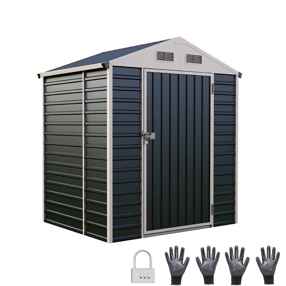 6x4 Ft Heavy-Duty Metal Apex Roof Garden Storage Shed – Durable Steel Frame, 4 Vents & Lockable Door Outdoor Tool House