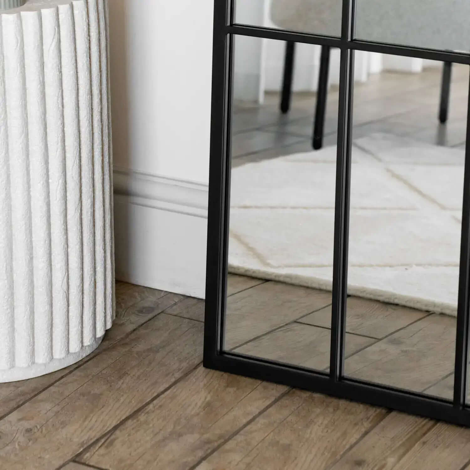 Tomi - Metal Arched Lattice Window Mirror | 180cm x 105cm | Black