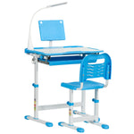 Kids Study Desk And Chair Set W/ Usb Lamp, Adjustable Height | Blue