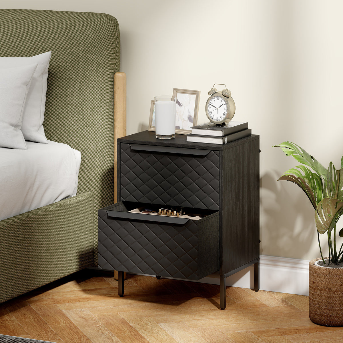 Chest Of Drawers, 2 Fabric Drawer Dresser, Aluminium Handles | Black