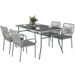 5 Piece Wicker Garden Dining Set, Pe Rattan With Cushions
