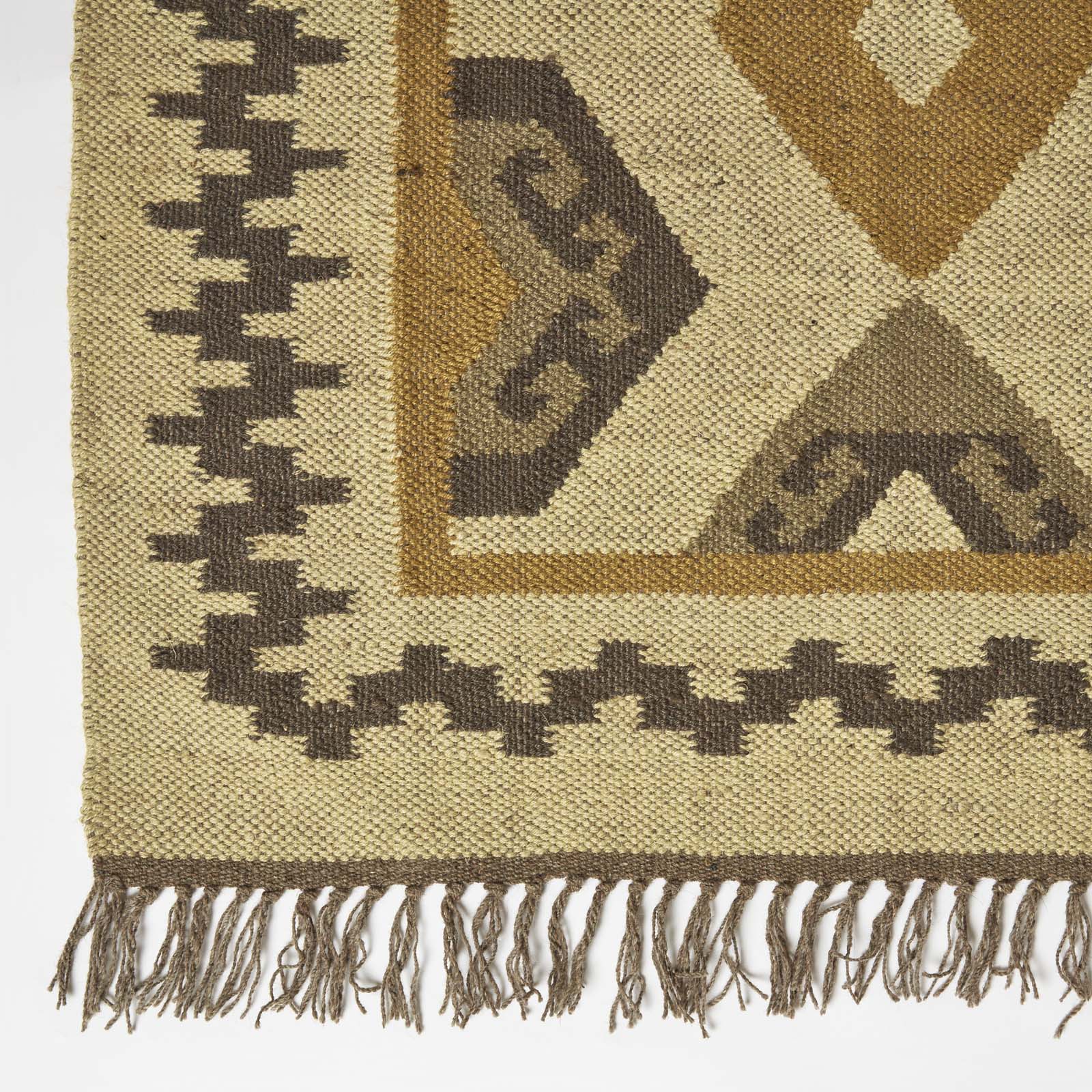 Ravar Brown & Gold Kilim Wool Rug | 150cm x 95cm | Brown