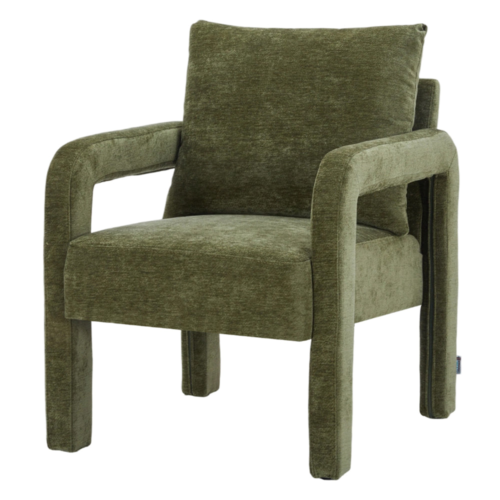 Chenille Upholstered Accent Chair With Lumbar Pillow | Green