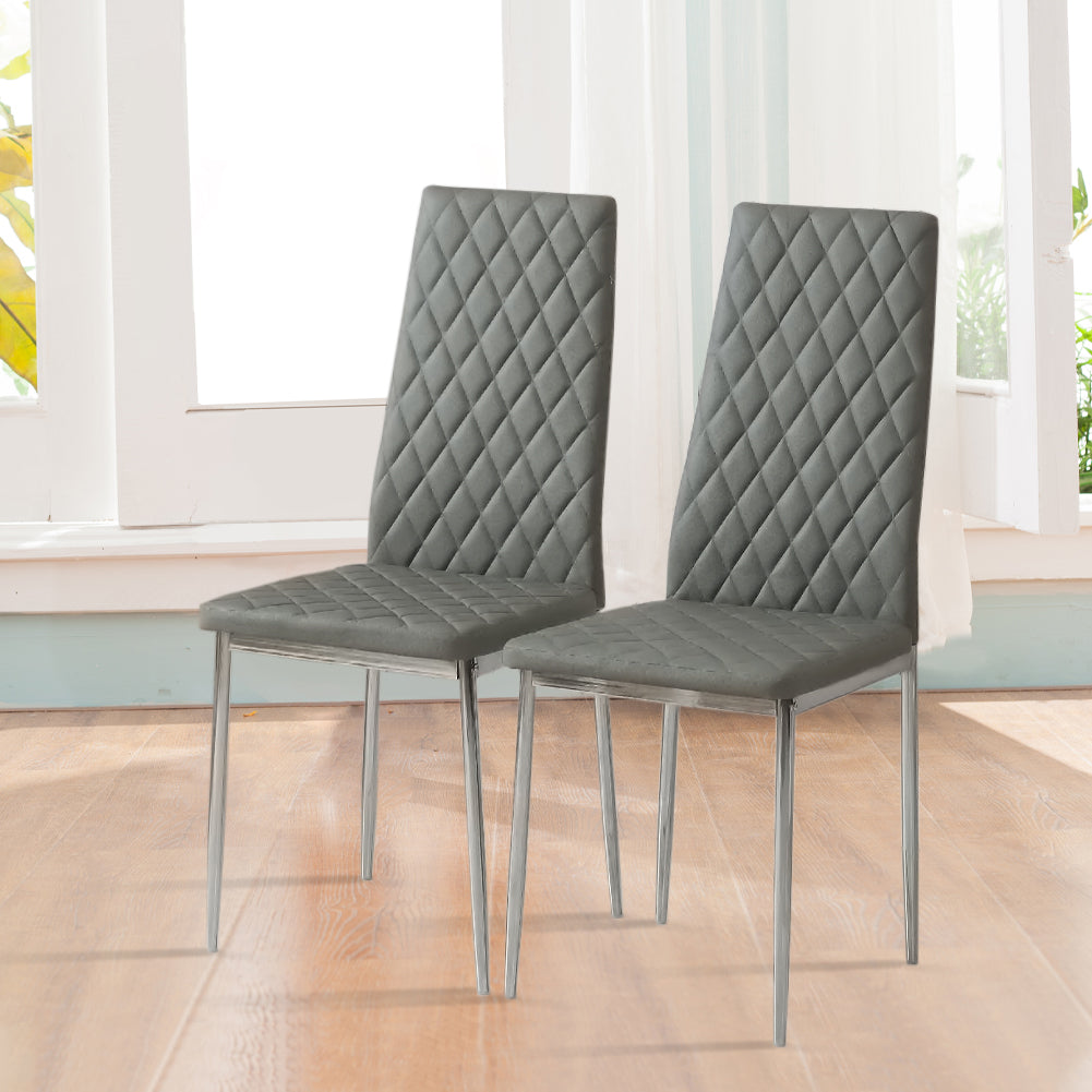 Pvc High Back Modern Dining Chairs | Set of 2 | Grey