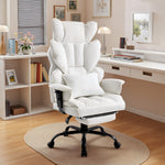 Height-adjustable Reclining Swivel Office Chair With Footrest | White