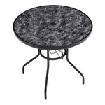 Round Garden Tempered Glass Black Marble Coffee Table - 80cm Dia X 72cm